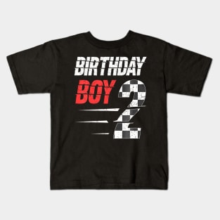 Kids Birthday Boy 2 Two Racing Flag 2Nd Birthday Race Car Toddler Kids T-Shirt